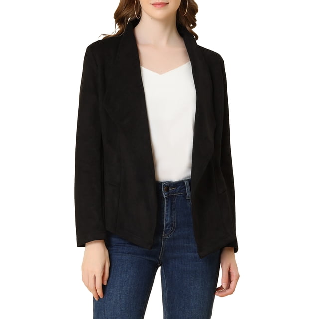 INSPIRE CHIC Veste Blazer en Faux Suède pour Femmes, Col, Manches Longues, devant Ouvert, m Noir