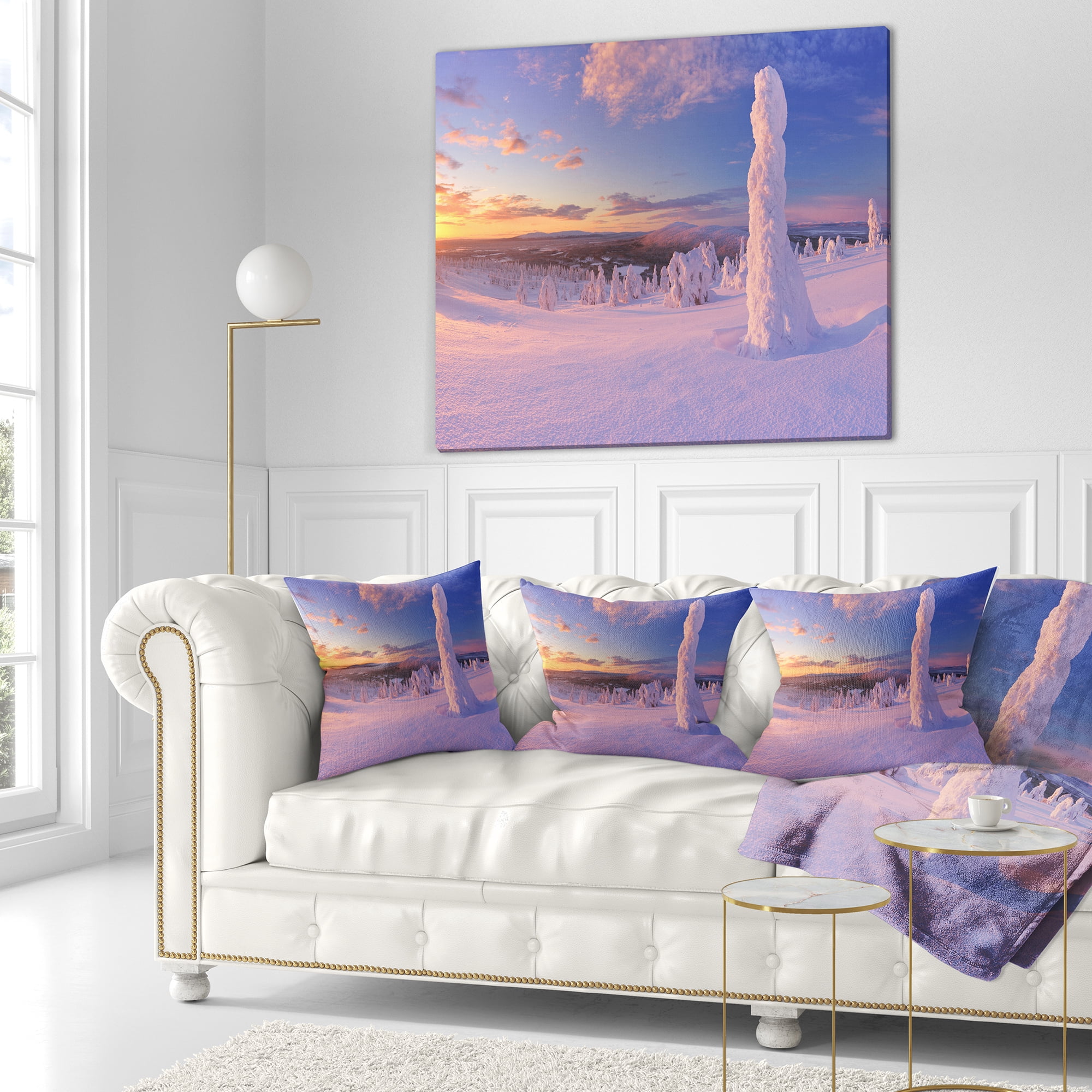 Designart Frozen Trees on Mountain Panorama - Landscape Printed Throw Pillow - 18x18