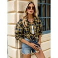 thumbnail image 4 of Womens Button Down Flannel Shirts Long Sleeve Plaid Shackets Business Casual Blouse Top Yellow S, 4 of 9
