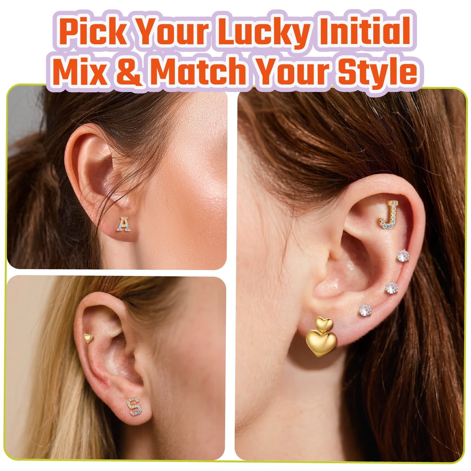 Just Being Cute Initial Earrings for Women Rainbow Cubic Zirconia Letter Stud Earring Hypoallergenic Alphabets M Studs Birthday Mothers Day Jewelry for Mom/Her with Gift Card