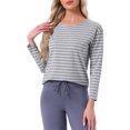 thumbnail image 1 of Camisetas de pijama para mujeres INSPIRE CHIC, camisetas de dormir de algodón con estampado a rayas, de manga larga, cuello redondo, blusas de lounge, M, a rayas grises, 1 of 6