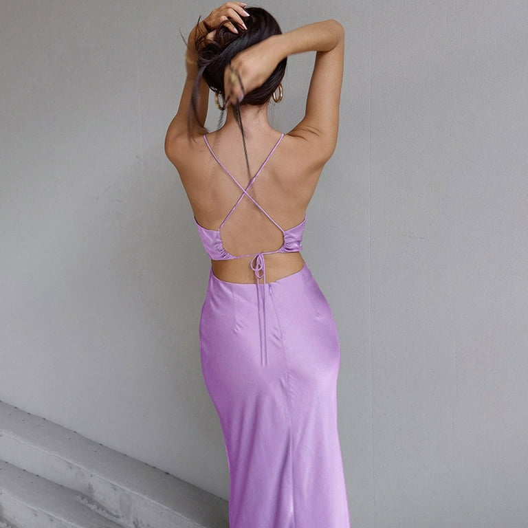 Xmarks Women's Spaghetti Strap Cowl Neck Long Slip Satin Silk Midi Dress  Purple S-3XL - Walmart.com