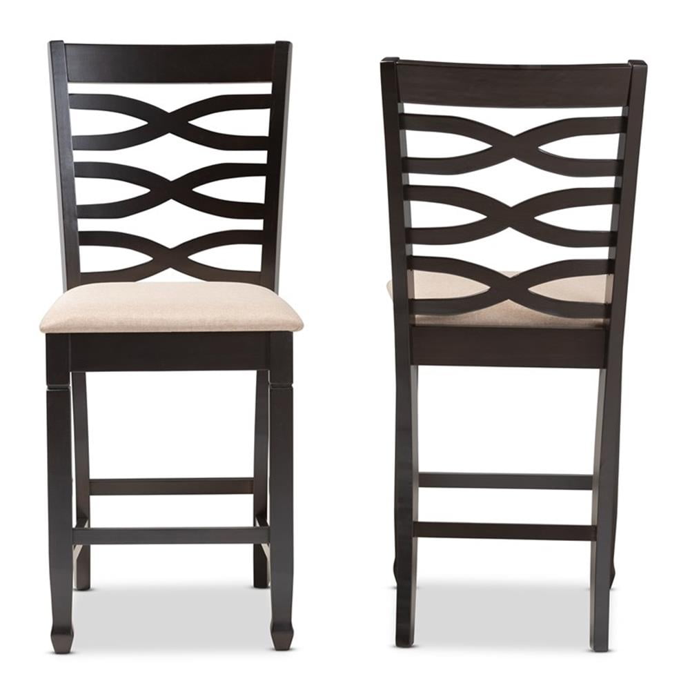 Baxton Studio Lanier Modern and Contemporary Sand Fabric Upholstered Espresso Brown Finished Wood Counter Height Pub Chair Set (Set of 2)