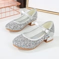 thumbnail image 3 of VeFlora Girls Dress Shoes, Glitter Princess Shoe, Flower Mary Jane Low Heels, Party Wedding Prom Footwear for Toddler Kids(Silver/3.5-4 Years Little Child), 3 of 7