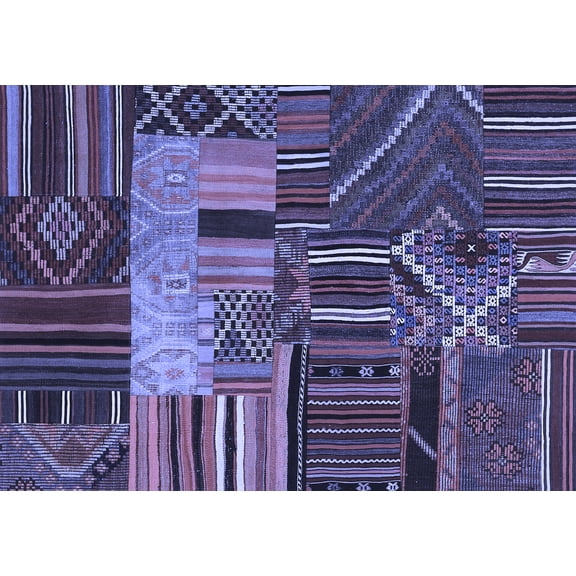 Ahgly Company Indoor Rectangle Patchwork Blue Transitional Area Rugs, 2' x 5'