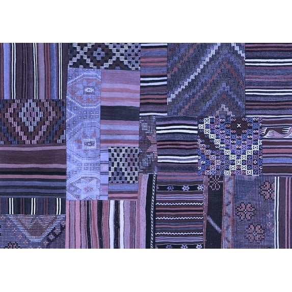 Ahgly Company Indoor Rectangle Patchwork Blue Transitional Area Rugs, 4' x 6'