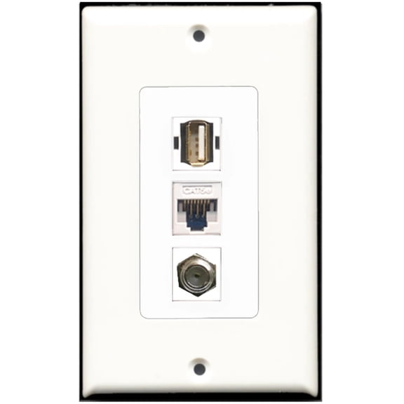 Ultra Spec Cables 1 Port Coax USB A-A Cat5e Ethernet Wall Plate w/Female/Female Jacks