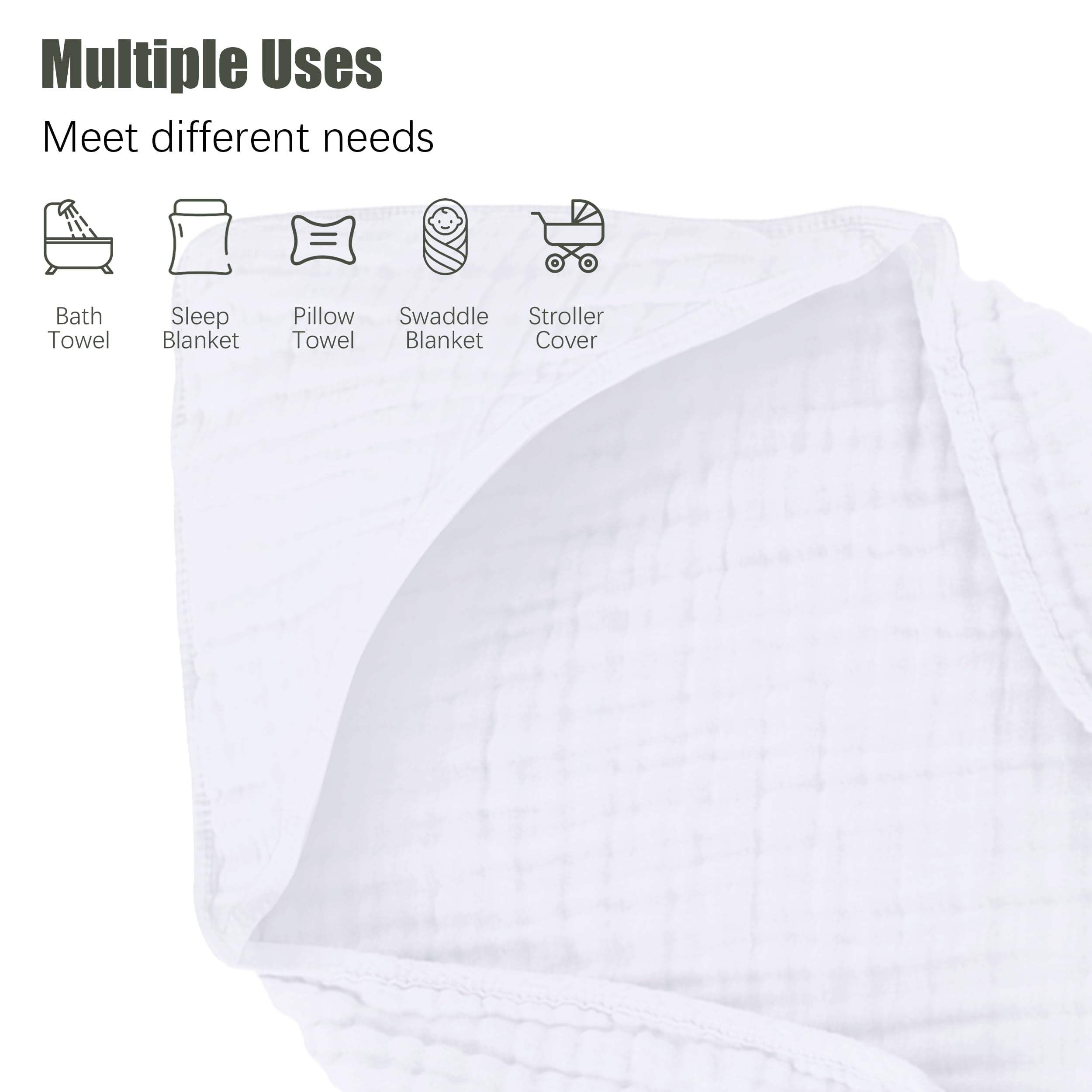 2 Pack Hooded Baby Towels - 100% Muslin Cotton for Newborns, Infants, Toddlers - Large 32x32Inch Size - Highly Absorbent and Essential for Newborn Care