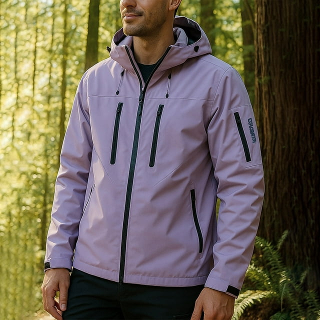 Men's Outdoor Climbing Jacket with Zipper Pockets, Water-Resistant Long Sleeve Hooded Design for Sports and Hiking