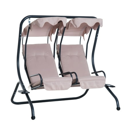 Outsunny 2 Seat Outdoor Swing Chairs With Handrails And Removable Canopy