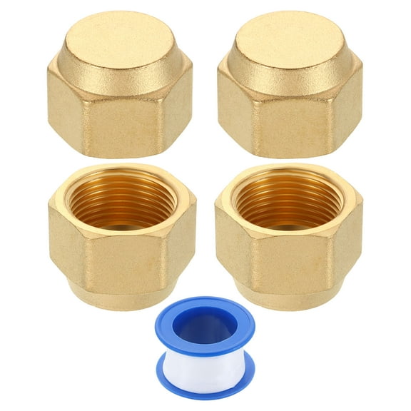 4Pack 3/4" Tube OD Brass Flare Cap, 1-1/16" UNF Female Thread SAE Pipe Fitting