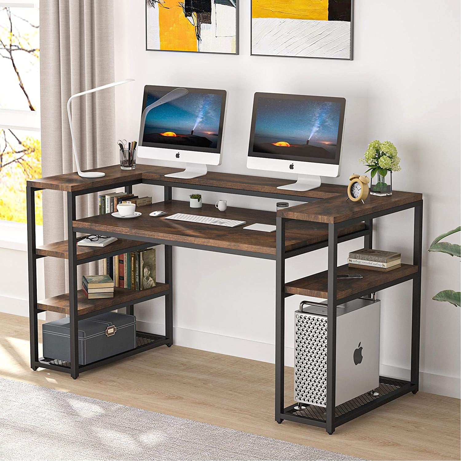 Tribesigns 63 inch Computer Desk with Open Storage Shelves ...