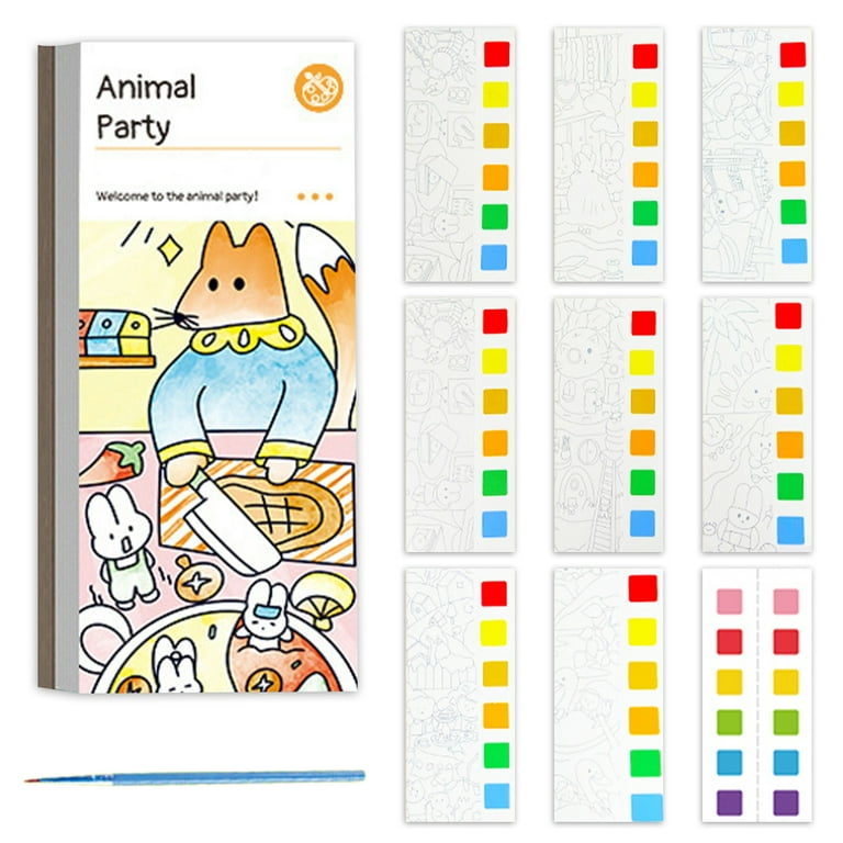 Austok 3 Sets Pocket Watercolor Painting Book,Watercolor Paint Book with 6 Colors Paints,Creative Preschool Watercolor Coloring Book,Portable Doodle