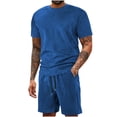 thumbnail image 2 of Mens Sets 2 Piece Outfits Men Short Sets Outfits 2 Piece Set for Men Men 2 Piece Short Set Mens Summer Outfits Summer Sets Two Piece Set Leisure Solid Color Pocket Short Sleeve Elasticity Shorts Set, 2 of 4