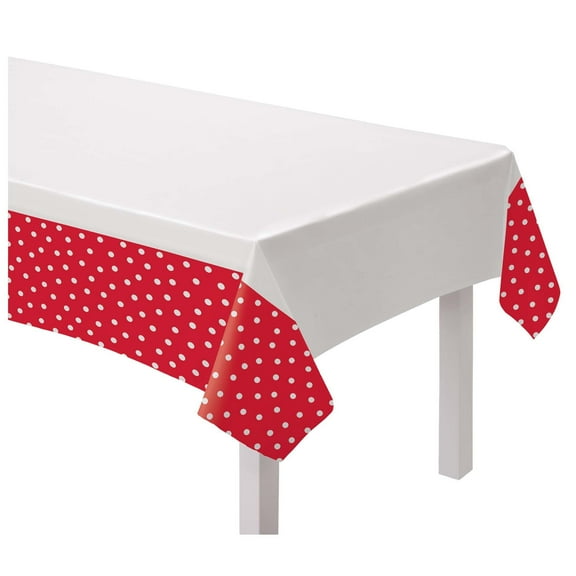 VariousApple Red Polka Dots Plastic Tablecloth (1ct), Multi-color