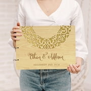 Darling Souvenir Personalized Engraved Laser Cut Wedding Guest Book Wooden Cover Sign-in Book Registry Guestbook Scrapbook-GS