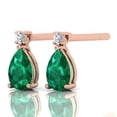 thumbnail image 4 of 14k Rose Gold Stud Earrings Pear Cut Zambia Emerald Diamond Fine Women Jewelry, 4 of 4