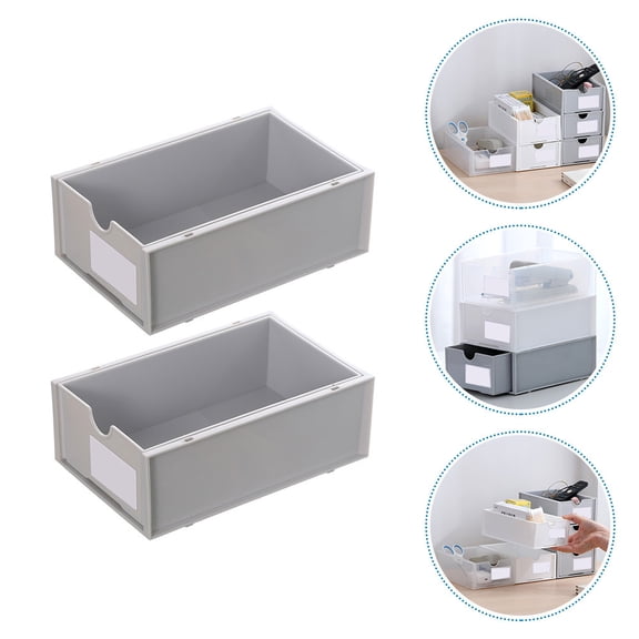 BESTYASH 2-Pack Grey Plastic Desktop Storage Drawers for Home and Office, Space-Saving Organizer for Desk and Workspace
