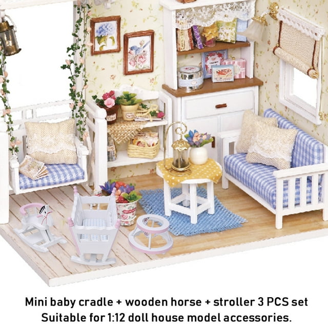 Accesorios Para Casa De Muñecas 1:12, Mini Muebles, Cuna Para Casa De Muñecas, Juego De Cochecito De Caballo De Para Niños, Juego Imaginativo