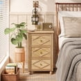 thumbnail image 7 of COZAYH Farmhouse 3-Drawer Nightstand, Woven Cattail Grass Slats Front End Table, Boho Bedside Table for Bedroom, Living Room, Natural Wood Color, 7 of 7