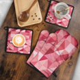 thumbnail image 5 of Red Pink Modern Art Geometric Kitchen Oven Mitt and Pot Holder Sets 4 Pcs for Baking, Cooking and Grilling, Heat Resistant Up To 392 °F, 5 of 7