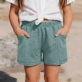 thumbnail image 2 of FINALGANG Girls Kids Solid Colro Elastic Waist Casual Shorts With Pockets Lightweight Breathable Summer Shorts For Daily Playwear Beach Light Green 5-6 Years, 2 of 5