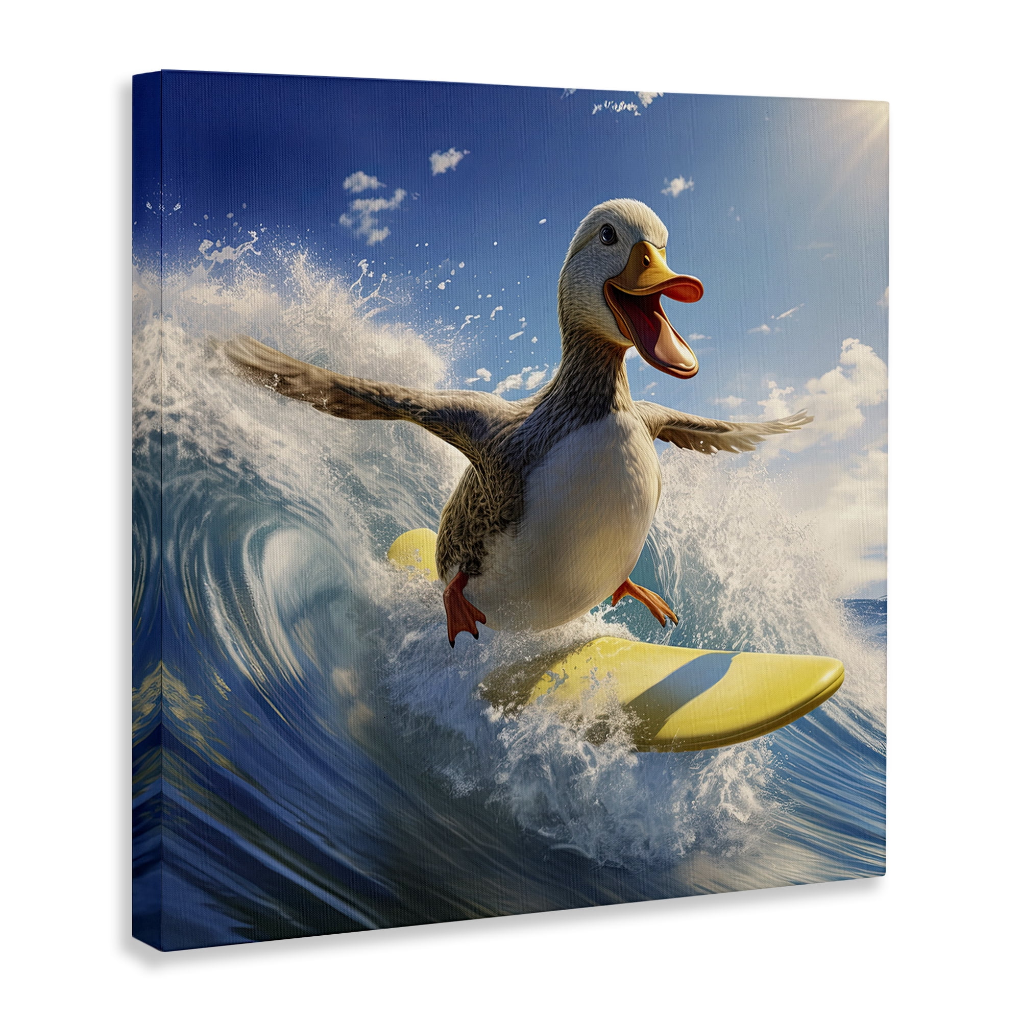 Stupell Industries Happy Surfing Duck Coastal Painting Gallery Wrapped Canvas Art Print Wall Art, 30 x 30
