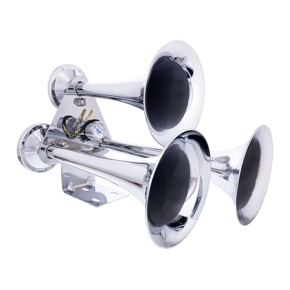 United Pacific 46129 Chrome Plated 3 Trumpet Train Horn, 12V Heavy-Duty Electric Solenoid, 150 PSI Max, Super Loud Output 145dB  /- 10 dB - ONE Set