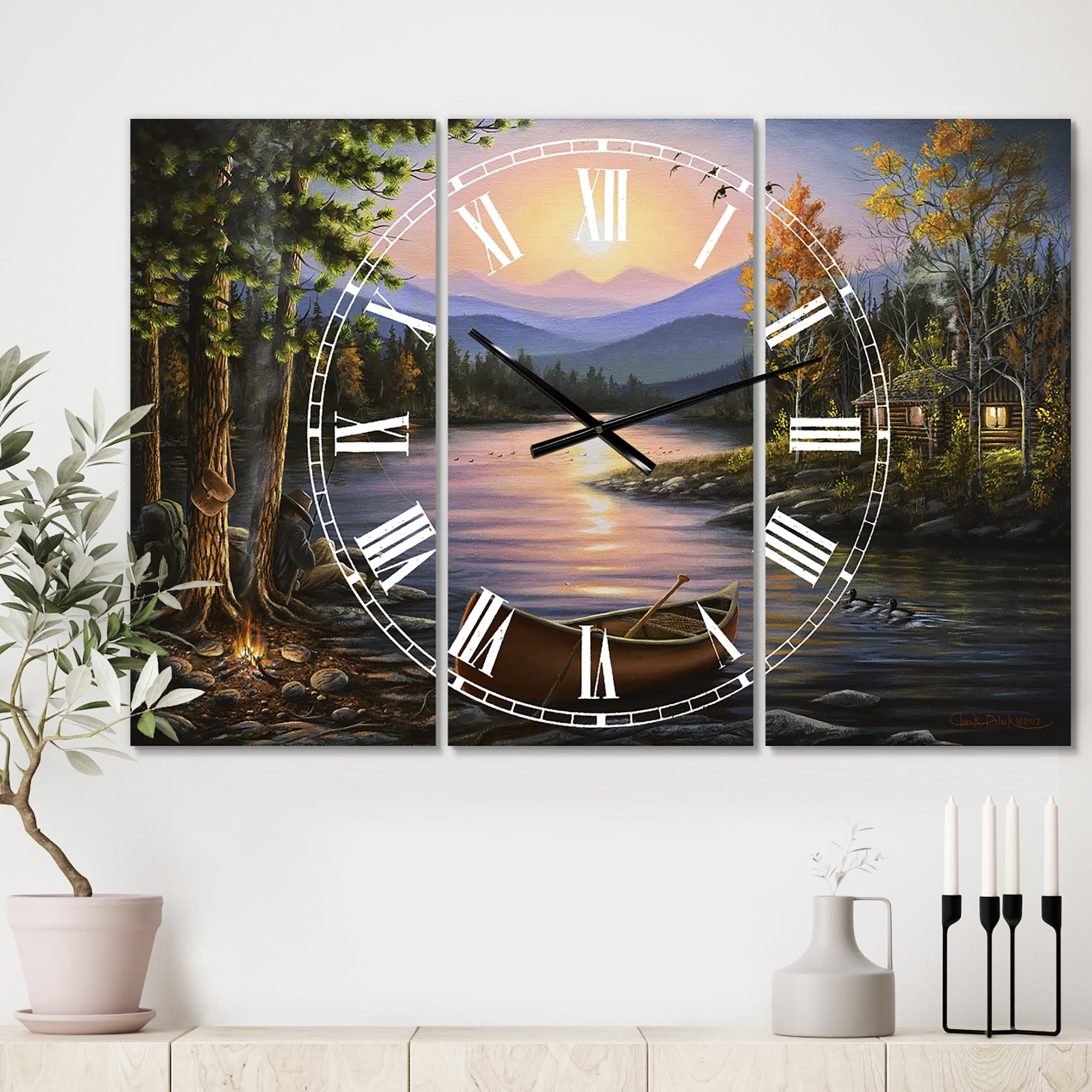 Designart 'Campfire Stories' Large Lake House Wall Clock