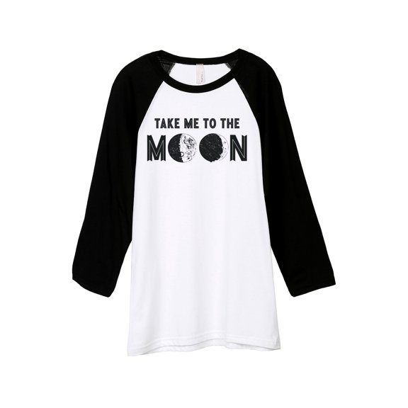 Thread Tank Take Me To The Moon Unisex 3/4 Sleeves Baseball Raglan White Black Small