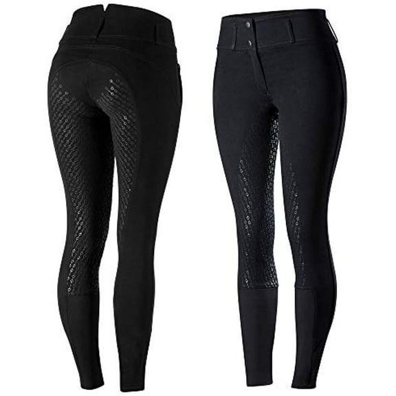 HORZE Daniela High Waist Comfortable Equestrian Riding Breeches with Silicone Full Seat - Black - US 26