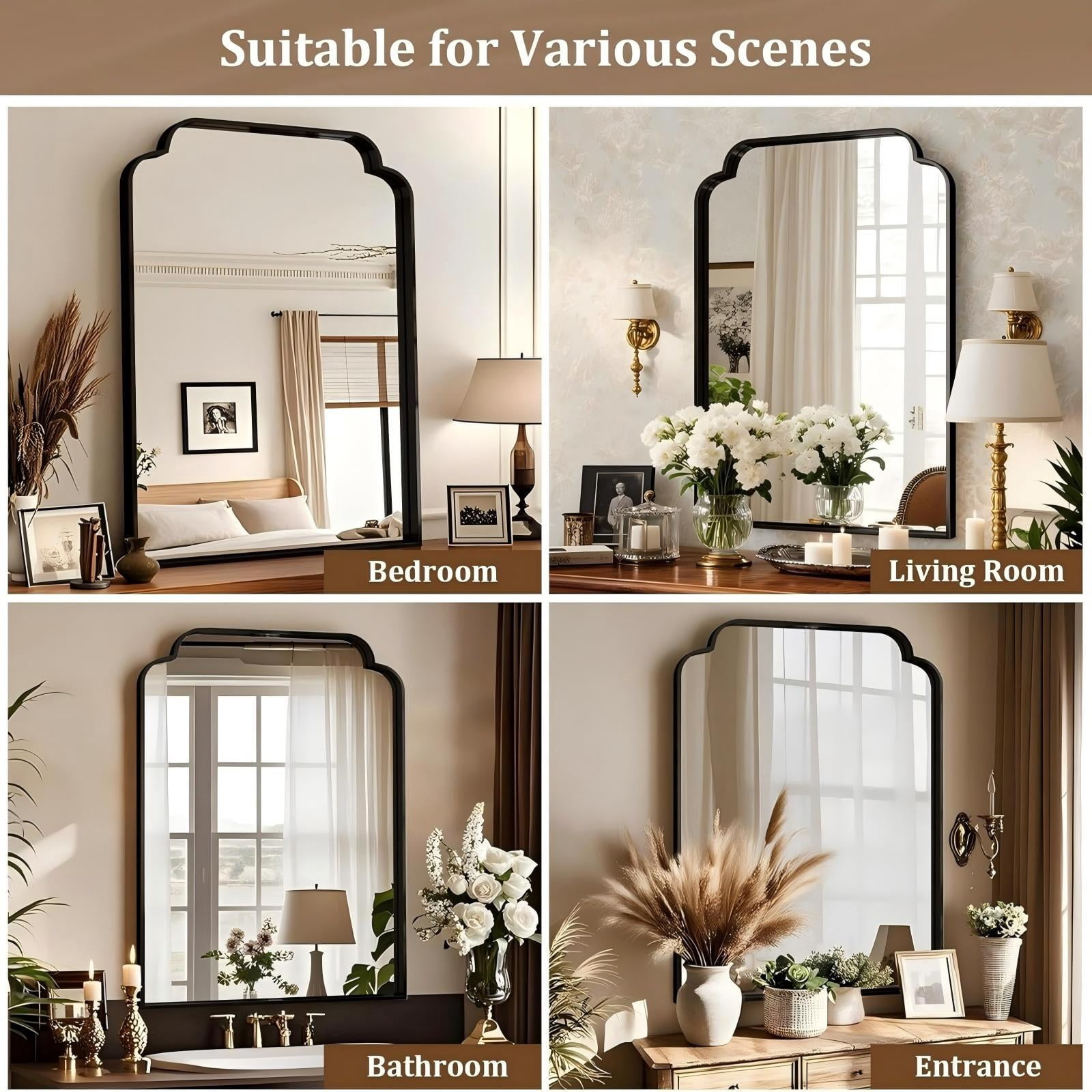 AUROMIR 36"x24" Arched Bathroom Mirror Modern Wall Mounted Mirror with Deep Frame, Black