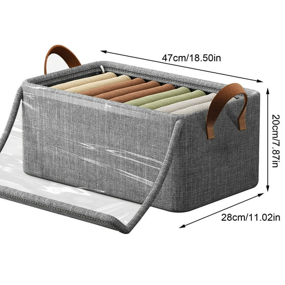 Foldable Fabric Storage Bin with Lid | 18.5x11x7.9 Inch Drawer-Style Organizer | Large Capacity Wardrobe Box for Clothes, Toys & Magazines | Sturdy Metal Frame & Reinforced Bottom