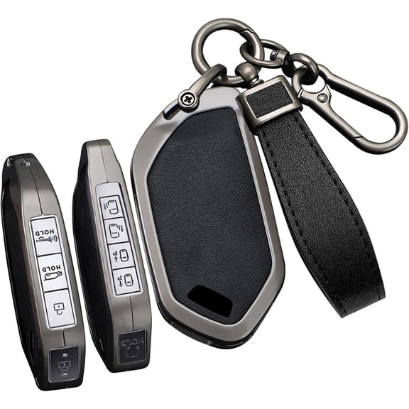Key Case Holder Protector with Keychain for Kia Telluride 2023 2024 Leather Metal Fob Cover 5 6 7 8 9 Buttons Full Protection