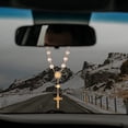 thumbnail image 5 of CHAO Rosario de coche para espejo retrovisor, 2 piezas espejo de coche colgante cruz auto rosario espejo retrovisor colgante accesorios para colgar coche decoraciones interiores para mujeres hombres (, 5 of 5
