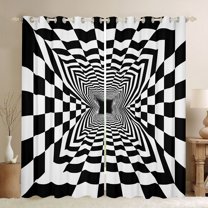 Homewish Classic Geometric Plaid Blackout Curtains Set of 2 (52x84 Each),Modern Aesthetic Art Window Curtains,White Black Checkered Curtains and Drapes For Boys Kids,Super Cozy Room Decor