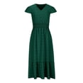 thumbnail image 4 of Wycnly Summer Dresses for Women Beach Fashion Chiffon Jacquard Empire Waist Ruffle Swing Long Dresses 2024 Short Sleeve Round Neck Solid Maxi Formal Dress Army Green l, 4 of 6