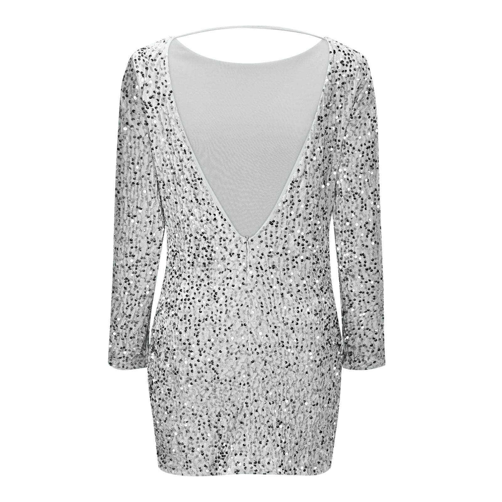 hotojiny Cocktail Dresses for Women Sparkly Long Sleeve Sequins Party Mini Dress Clubwear Trendy Summer Pencil Dress