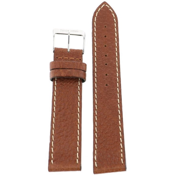 Brown, Silver Tone Buckle, Genuine Leather Strap, 20mm, Long Length of 8 1/2 inches  20189