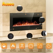 Auseo 36 inch Wall Mounted Indoor Electric Fireplace, Ultra-thin Low Noise Lightweight LED Fireplace Heater, Touch Screen, Timer, 1500W, Adjustable Flame Color and Speed, Black