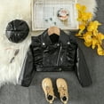 thumbnail image 2 of Adeawade Cute Tops For Toddler Girls 3-4 Years Short Sleeve Leather Motorcycle Jacket Ruffle Spring Fall Pu Coat And Hat Round Neck Blouse Light Weight Girl Clother Black, 2 of 9