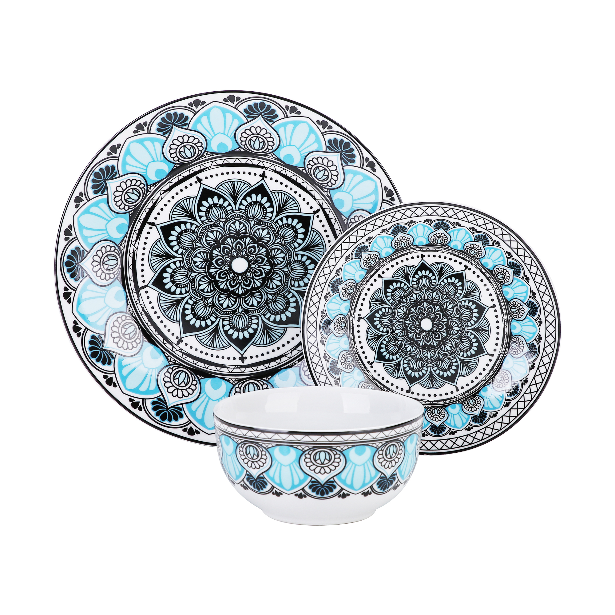 VEWEET Plates Set, Porcelain Dinnerware Sets for 6, 18Piece Round Blue