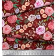 thumbnail image 3 of Soimoi Red Silk Fabric Leaves & Floral Watercolor Print Fabric by Yard 42 Inch Wide, 3 of 3
