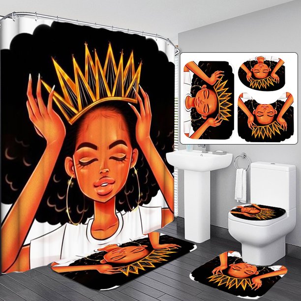 African Girl Crown Rarrings Girl Shower Curtain Bathroom Pedestal Rug
