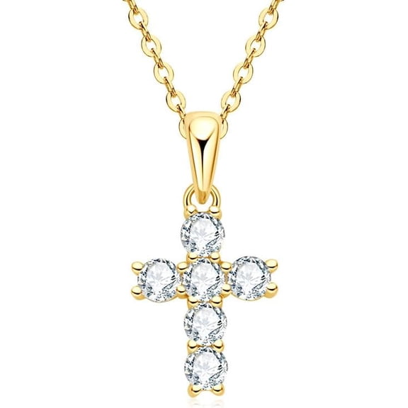 CZ Cross Elegant Necklace for Women 18K Gold Plated Cubic Zirconia Cross Faith Pendant Necklaces Gold Chains Chokers[j897]