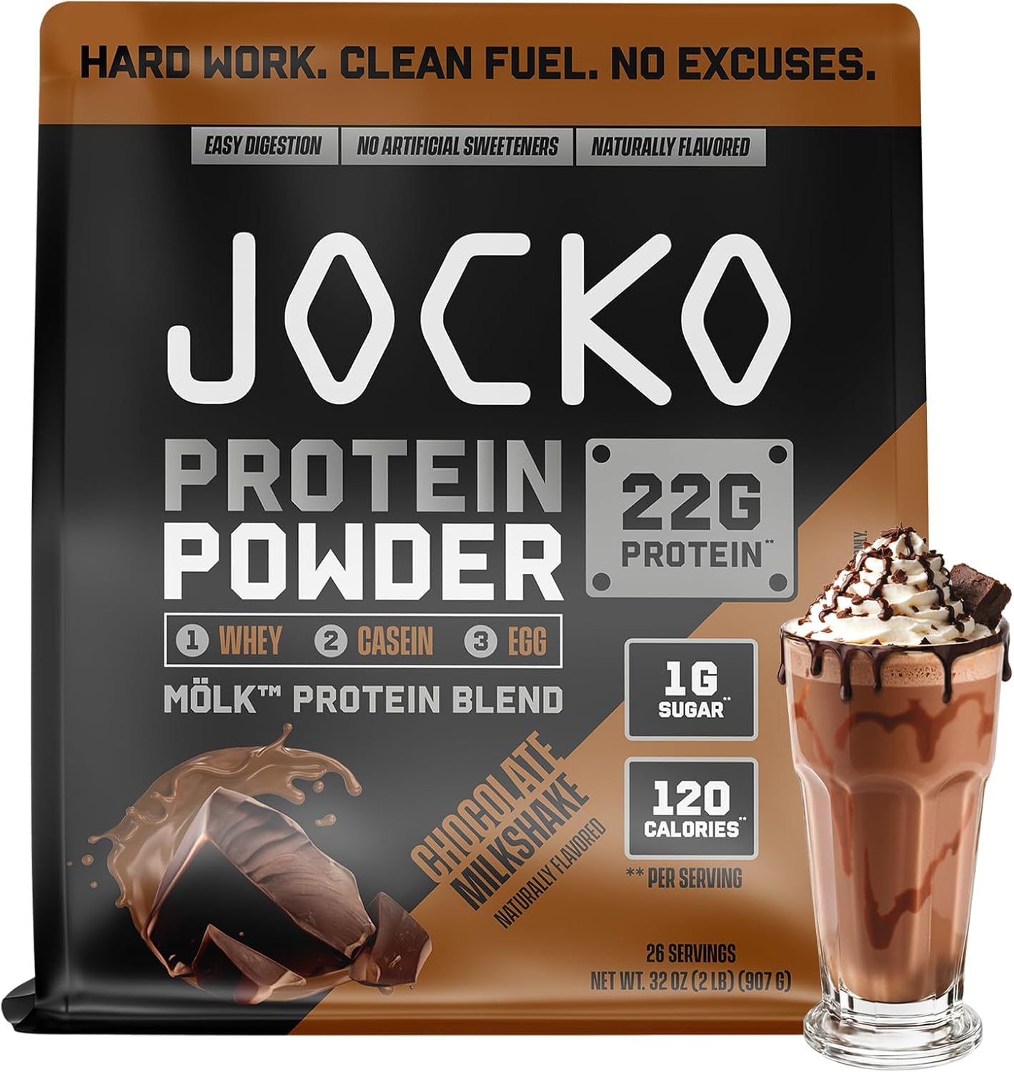 Jocko Mölk Whey Protein Powder 22g, 2lb bag, Chocolate Milkshake