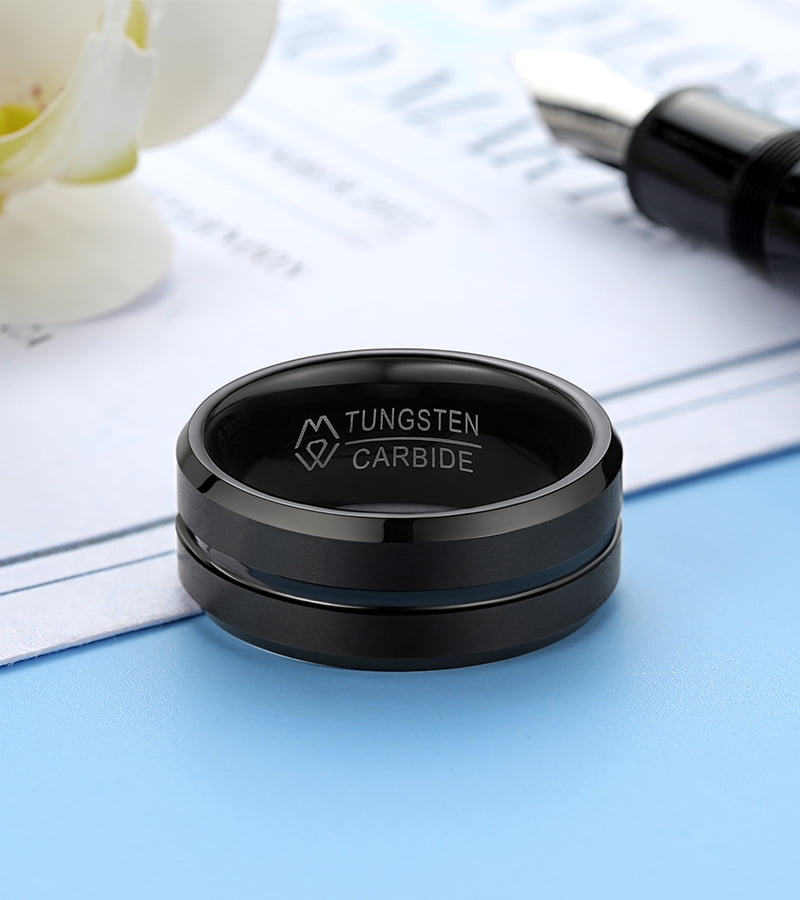 MomentWish 8mm Black Tungsten Rings, Promise Ring Eternity Band For Men-Size7,Valentine's Day Gift Birthday Gifts