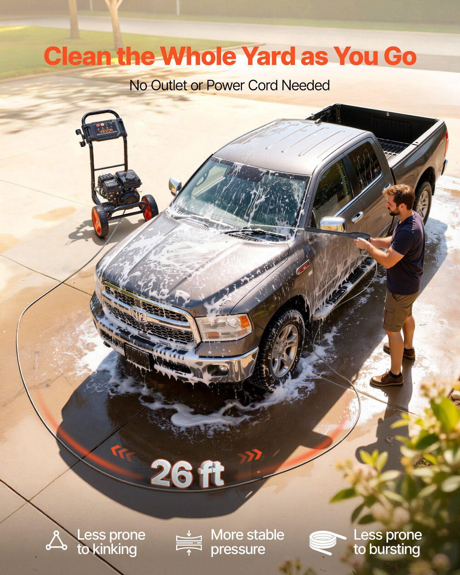 Upgraded Gas Pressure Washer 2900 PSI 1.85 GPM with Aluminum Pump Spray Gun Wand 4 Nozzles for Cars Fences Driveways Patios Homes
