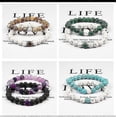 thumbnail image 5 of Conjunto de pulseras para parejas, pulseras de yoga con cuentas de piedra de lava natural, ojo de tigre, negras y blancas, para hombres y mujeres, con cuerda elástica., 5 of 5