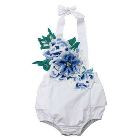 

AIMAOMI Infant Baby Girl Kid Backless Floral Embroidery Romper Bodysuit Sunsuit Outfits H